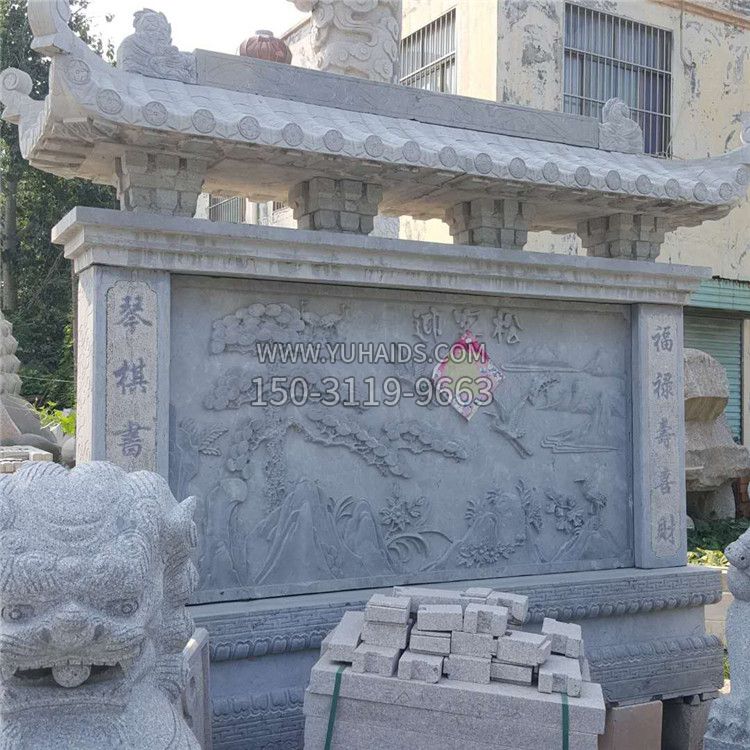 迎客松石雕影壁墻雕塑