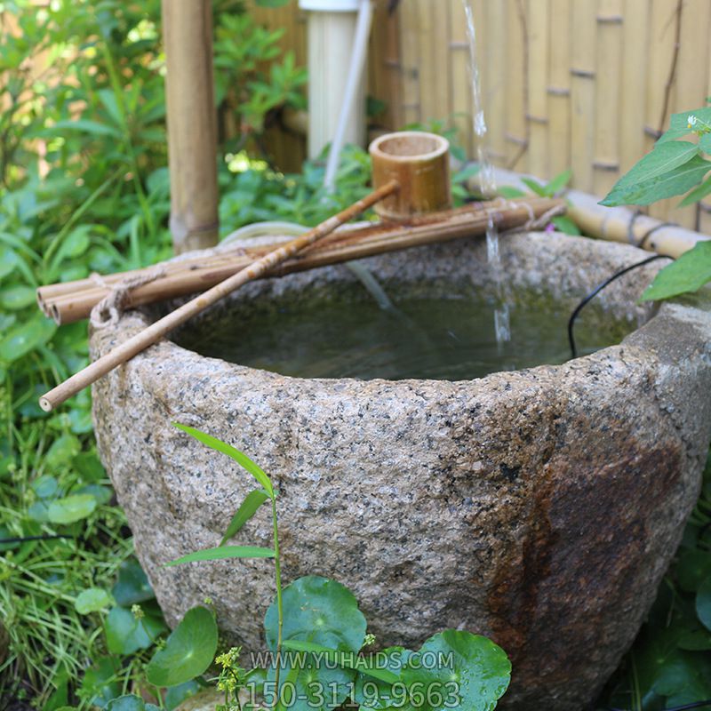 水缸造景擺件流水庭院景觀(guān)日式石缽戶(hù)外噴泉石槽魚(yú)缸雕塑