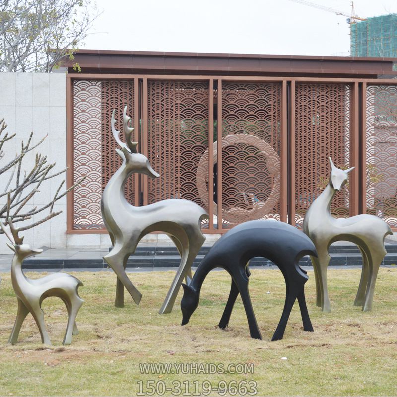 公園不銹鋼仿銅四只鹿雕塑