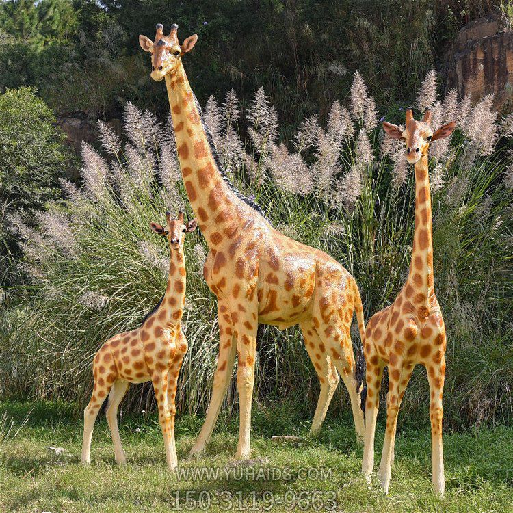 動物園大型仿真動物，園林玻璃鋼彩繪長頸鹿雕塑