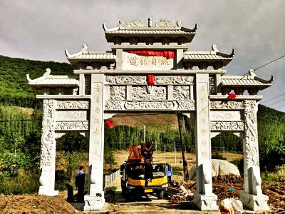 寺院山門(mén)青石仿古建筑斗拱門(mén)樓牌坊