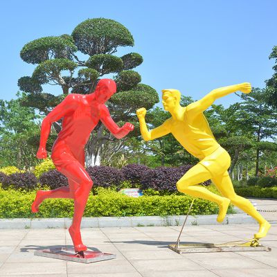 公園林景觀玻璃鋼彩繪跑步運動人物雕塑擺件