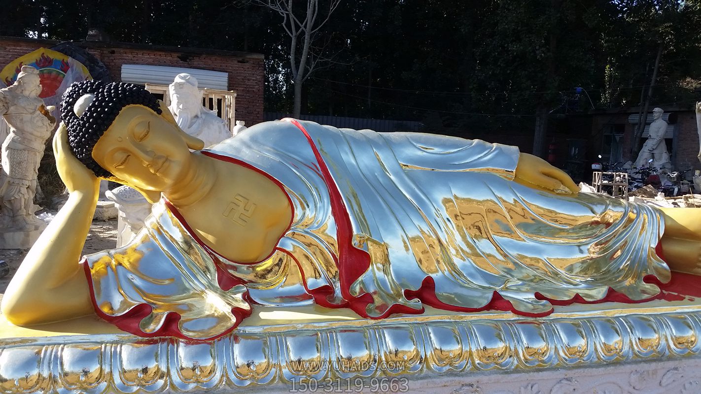 玻璃鋼噴金烤漆大型寺廟佛像臥佛雕塑