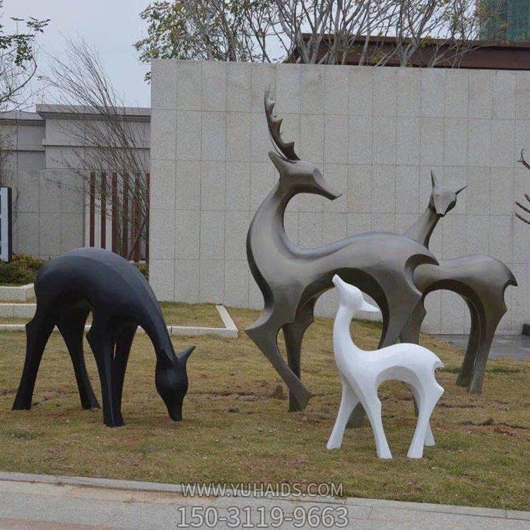 公園景點玻璃鋼不銹鋼抽象鹿草坪雕塑擺件