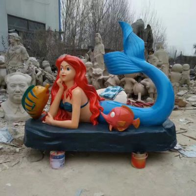 海洋館玻璃鋼卡通彩繪美人魚(yú)公主小品擺件