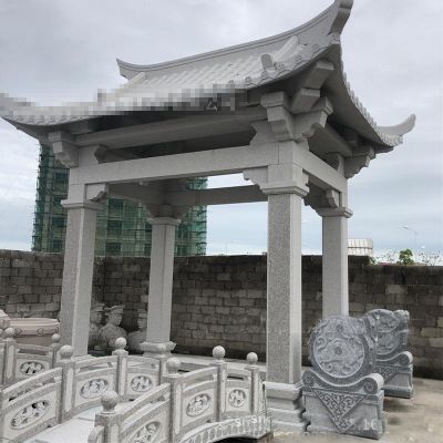 寺院景區(qū)戶外擺放芝麻灰古建斗拱涼亭雕塑