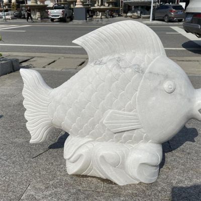 戶外噴泉水景擺件大理石石雕魚(yú)雕塑