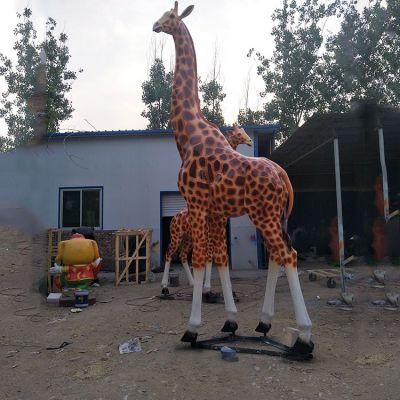 動物園玻璃鋼卡通動物彩繪仿真長頸鹿雕塑